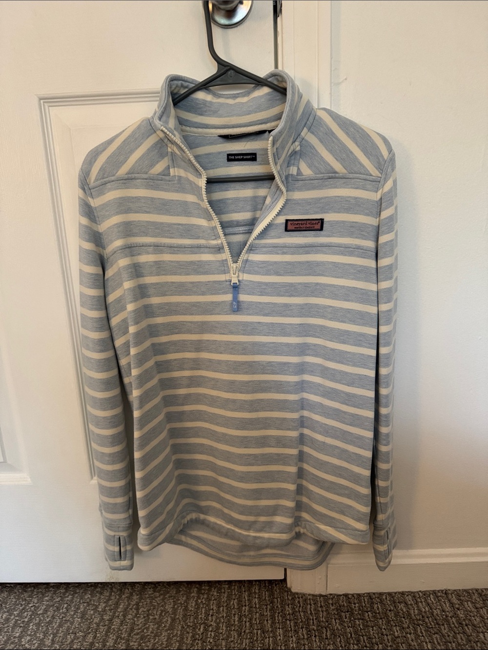 Vineyard Vines Light Blue & Cream Striped Half-Zip Pullover